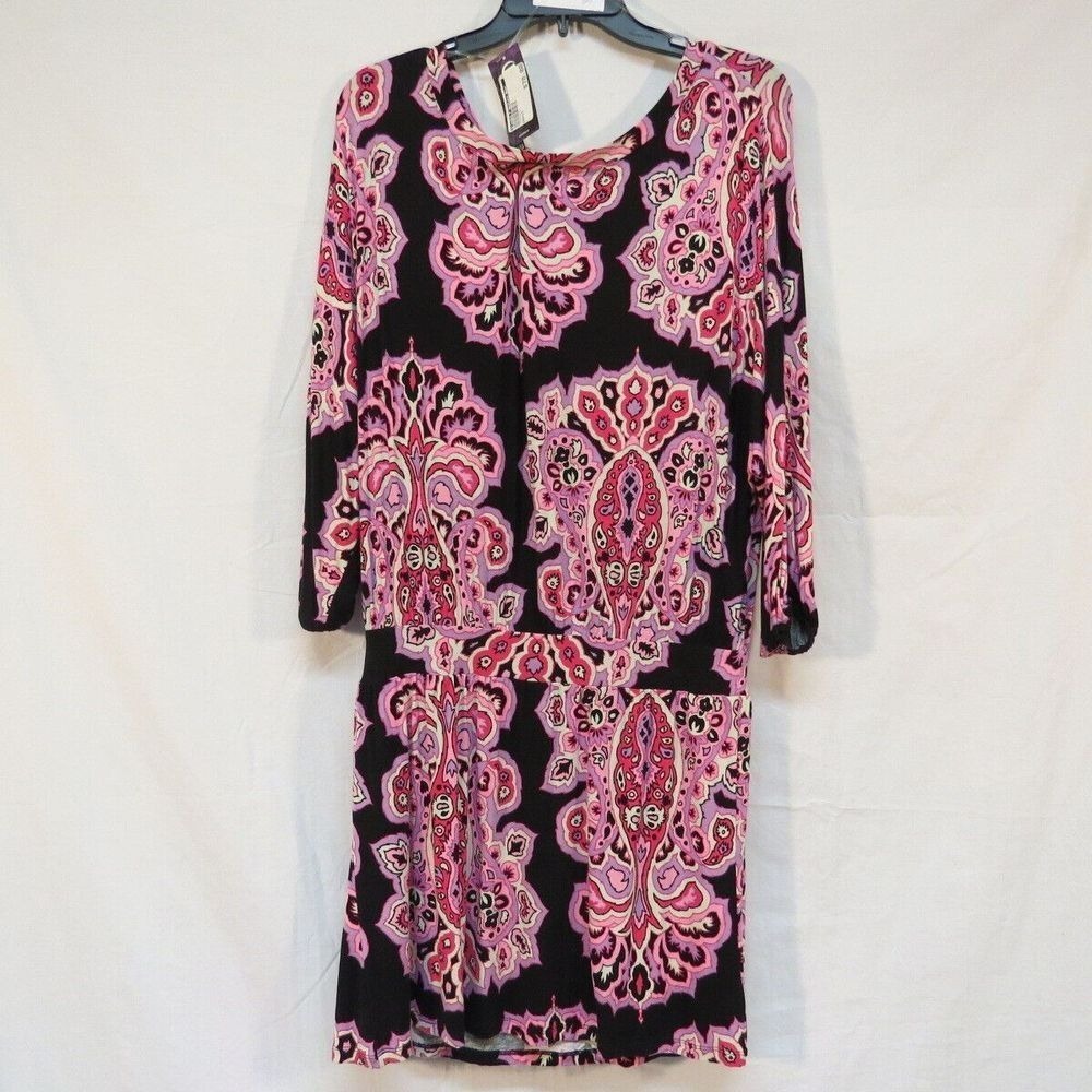 Cruel Paisley Print Dress Black Long Waist 3/4 Sleeve Casual Cowgirl Size M